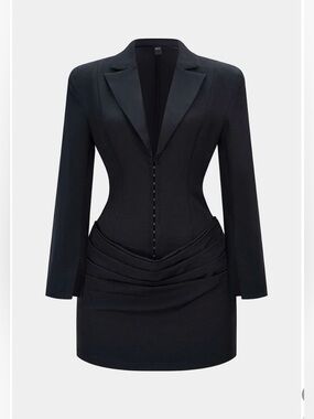 Tailored Black Mini Dress with Structured Waist